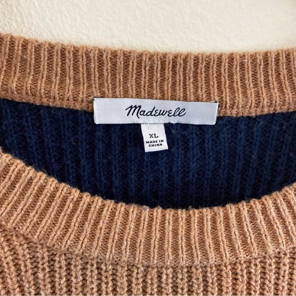Madewell Thompson Pocket Pullover Sweater in Colorblock Brown Blue Sz XL - Picture 7 of 9
